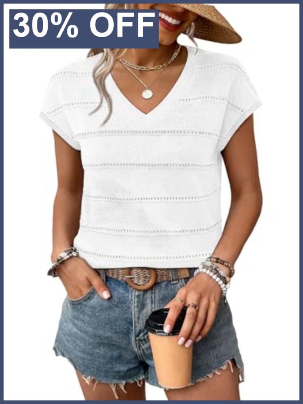 WIHOLL Women's V-Neck Short Sleeve Sweater Business Casual Summer Top